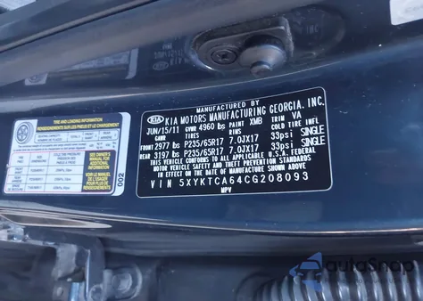 2012 Kia Sorento Lx from USA, damaged, VIN 5XYKTCA64CG208093